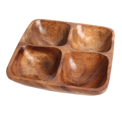 Premier Housewares 1104552 Acacia Wood 4 Section Square Serving Dish, 5 x 20 x 20 cm Brown