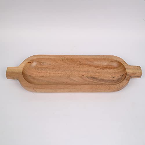 Samhita Acacia Wood Serving Platters for Food Party Cheese Appetizer Long Appetizer Easy Carry Grooved Handle Design (40.64cm x 12.7cm x 3.81cm)