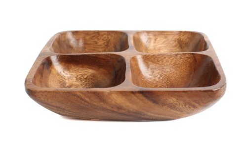 Premier Housewares 1104552 Acacia Wood 4 Section Square Serving Dish, 5 x 20 x 20 cm Brown