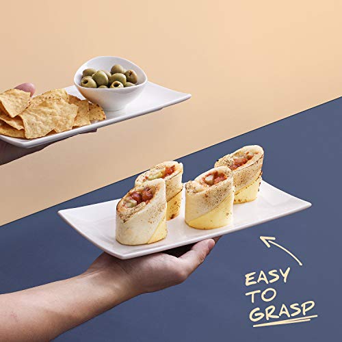 LIFVER Serving Platter, 10 inch White Rectangle Dinner Plates, Oblong Serving Dishes for Sushi, Appetizers, Dessert, Entrées, Dishwasher & Microwave Safe