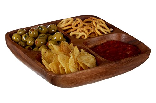 Premier Housewares 1104552 Acacia Wood 4 Section Square Serving Dish, 5 x 20 x 20 cm Brown