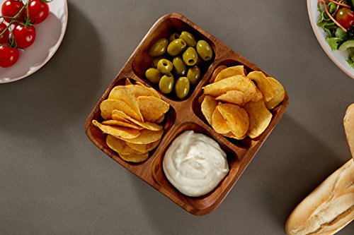 Premier Housewares 1104552 Acacia Wood 4 Section Square Serving Dish, 5 x 20 x 20 cm Brown