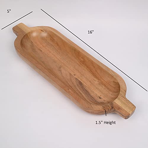 Samhita Acacia Wood Serving Platters for Food Party Cheese Appetizer Long Appetizer Easy Carry Grooved Handle Design (40.64cm x 12.7cm x 3.81cm)