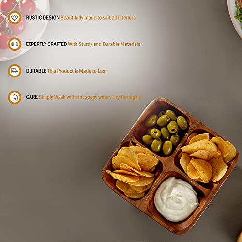 Premier Housewares 1104552 Acacia Wood 4 Section Square Serving Dish, 5 x 20 x 20 cm Brown