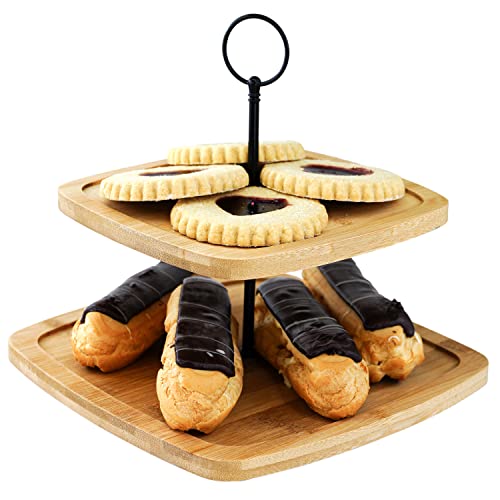 2 Tier Wooden Cake Stand Serving Stand Fruit Platter Tray Dessert Cupcake Holder (2 Tier)