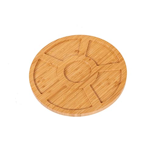 Oypla Rotating Bamboo Lazy Susan Snack Bowl Serving Platter with Ceramic Dishes