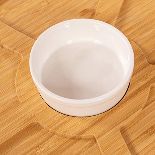 Oypla Rotating Bamboo Lazy Susan Snack Bowl Serving Platter with Ceramic Dishes