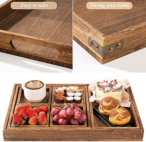 Yangbaga Serving Trays with Handles-Set of 7-Wooden Platters | Wooden Trays Anti-Slip Rectangular| Serving Trays for Parties |Multipurpose Trays Perfect for Food, Tea, Coffee,Drinks…
