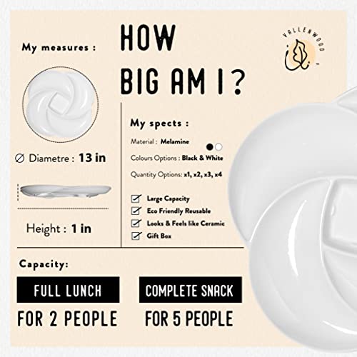 Reusable White Serving Platters Tray for Partys. Unbreakable Melamine. Appetizer Sectioned Platter. Vegetables, Fruits, Foods, Snack with compartments. Chip and Dip Serving Dish (Melamine x2)