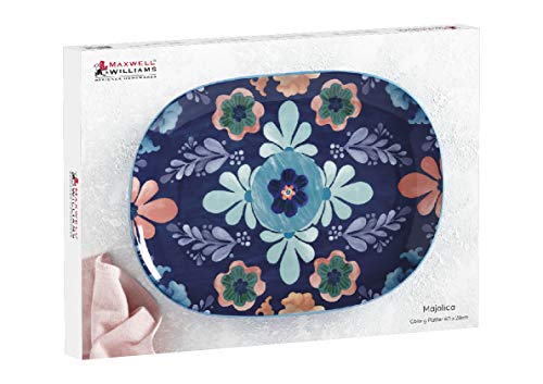 Maxwell & Williams DR0267 Majolica Serving Platter with Floral Design in Gift Box, Oblong, Ceramic, Blue, 40 x 28 cm