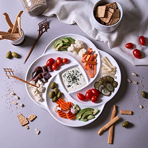 Reusable White Serving Platters Tray for Partys. Unbreakable Melamine. Appetizer Sectioned Platter. Vegetables, Fruits, Foods, Snack with compartments. Chip and Dip Serving Dish (Melamine x2)