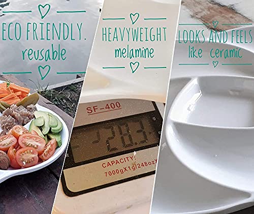 Reusable White Serving Platters Tray for Partys. Unbreakable Melamine. Appetizer Sectioned Platter. Vegetables, Fruits, Foods, Snack with compartments. Chip and Dip Serving Dish (Melamine x2)