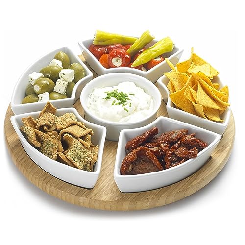 Occasion Lazy Susan Rotating or Revolving Dip Set Snack Bowl Serving Platter with Ceramic Dishes