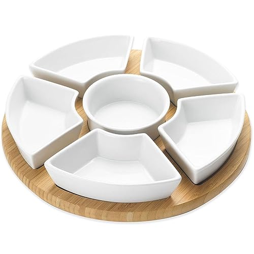 Occasion Lazy Susan Rotating or Revolving Dip Set Snack Bowl Serving Platter with Ceramic Dishes