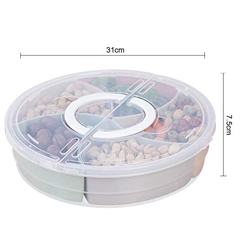 rismart Divided Serving Tray Platter with Lid Handle Storage Container 5 Plastic Compartment Box Clear Organizer for Candy, Fruits, Nuts, Snacks