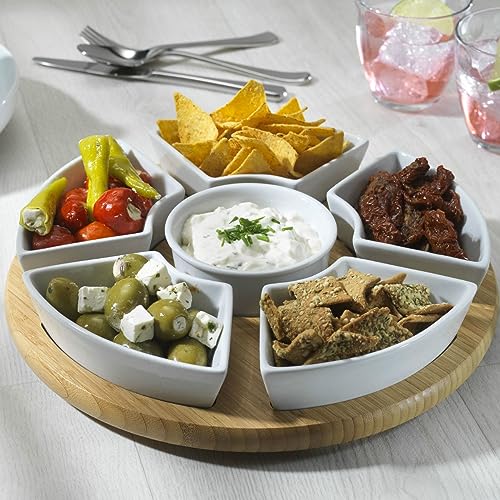Occasion Lazy Susan Rotating or Revolving Dip Set Snack Bowl Serving Platter with Ceramic Dishes