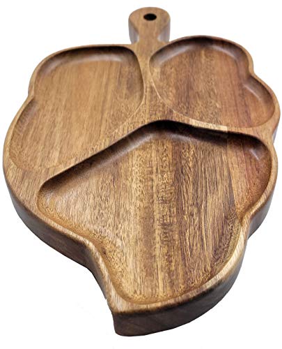 La Mongoose Acacia Wood Leaf Shape Serving Platter 14 x 9 (36 x 23 cm) Grooves & Handle. Luxury Snack Paddle Large XL Reversible Tray for Dinner Parties Chips Dips Crudités Cheese Charcuterie Gift