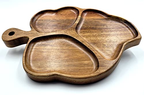 La Mongoose Acacia Wood Leaf Shape Serving Platter 14 x 9 (36 x 23 cm) Grooves & Handle. Luxury Snack Paddle Large XL Reversible Tray for Dinner Parties Chips Dips Crudités Cheese Charcuterie Gift