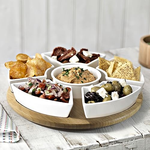 Occasion Lazy Susan Rotating or Revolving Dip Set Snack Bowl Serving Platter with Ceramic Dishes