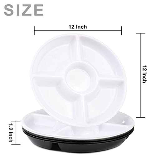6 Pack Compartment Trays, Serving Platters for Parties, Reusable Plastic Serving Trays, 5 Sectional Tray for Plate,Catering Trays use for Appetizers, Salads, Nibbles, Snacks, Party Food(12 Inch)