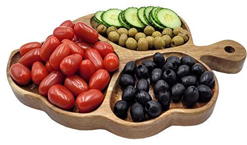 La Mongoose Acacia Wood Leaf Shape Serving Platter 14 x 9 (36 x 23 cm) Grooves & Handle. Luxury Snack Paddle Large XL Reversible Tray for Dinner Parties Chips Dips Crudités Cheese Charcuterie Gift