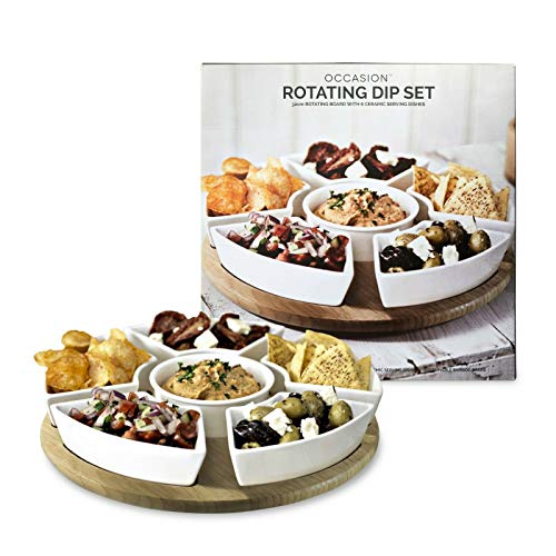 Occasion Lazy Susan Rotating or Revolving Dip Set Snack Bowl Serving Platter with Ceramic Dishes