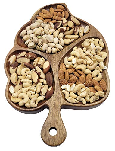 La Mongoose Acacia Wood Leaf Shape Serving Platter 14 x 9 (36 x 23 cm) Grooves & Handle. Luxury Snack Paddle Large XL Reversible Tray for Dinner Parties Chips Dips Crudités Cheese Charcuterie Gift