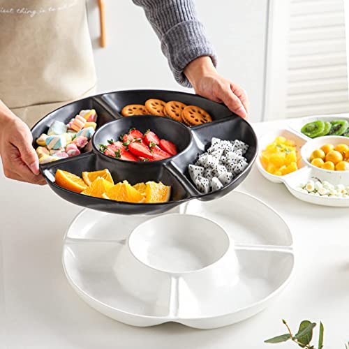 6 Pack Compartment Trays, Serving Platters for Parties, Reusable Plastic Serving Trays, 5 Sectional Tray for Plate,Catering Trays use for Appetizers, Salads, Nibbles, Snacks, Party Food(12 Inch)