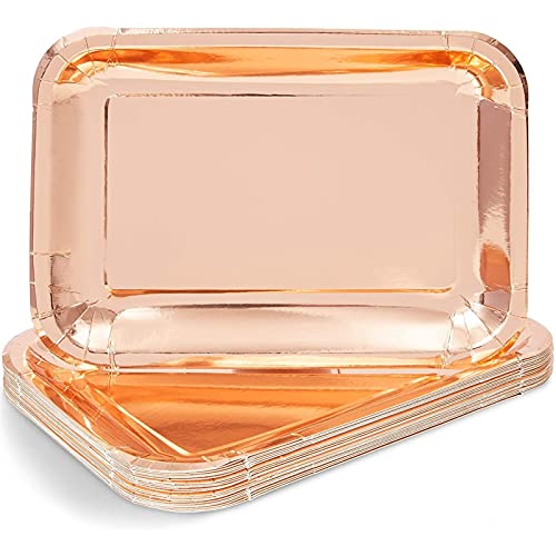 Sparkle and Bash Rose Gold Foil Paper Serving Trays for Parties (22.9 x 33 cm, 24 Pack)