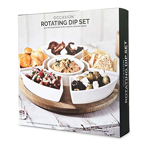 Occasion Lazy Susan Rotating or Revolving Dip Set Snack Bowl Serving Platter with Ceramic Dishes