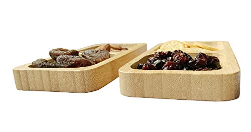 Natural Bamboo Wooden Small Serving Platters Dual Square Snack Tray Set (Set of 2) - Sauce Dishes Set - Party Food Platter Plates for Nibbles Tapas Cheese Sushi Dips Sauce Bowl Side Plates