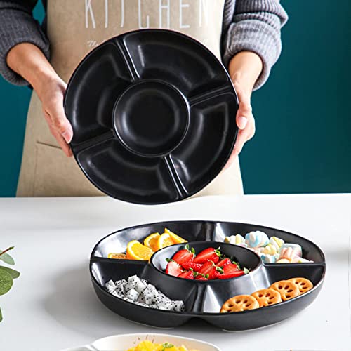 6 Pack Compartment Trays, Serving Platters for Parties, Reusable Plastic Serving Trays, 5 Sectional Tray for Plate,Catering Trays use for Appetizers, Salads, Nibbles, Snacks, Party Food(12 Inch)