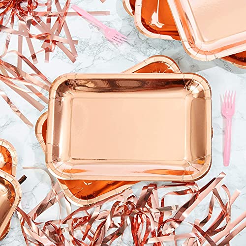 Sparkle and Bash Rose Gold Foil Paper Serving Trays for Parties (22.9 x 33 cm, 24 Pack)