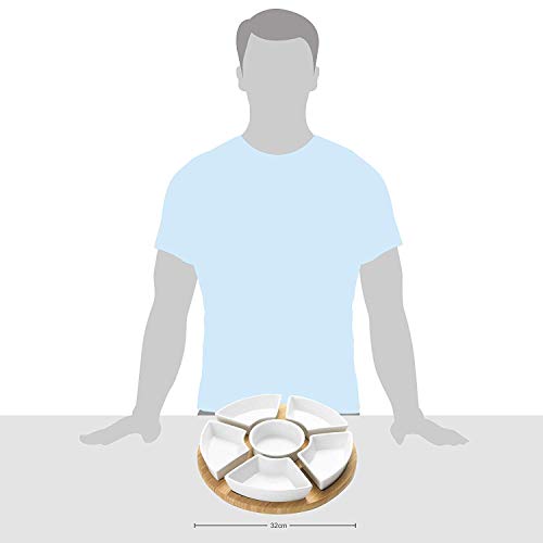 Occasion Lazy Susan Rotating or Revolving Dip Set Snack Bowl Serving Platter with Ceramic Dishes