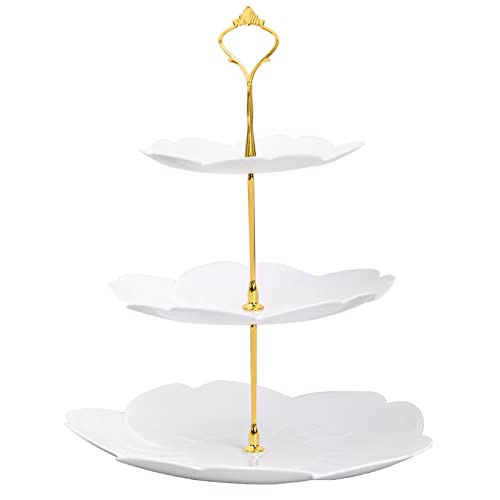3 Tier Cake Stand Plastic Cupcake Stand Afternoon Tea Cake Stands Tiered Sandwich Stand Sweet Dessert Food Display Serving Tray Platters for Birthday Baby Shower Wedding Christmas Tea Party (White)