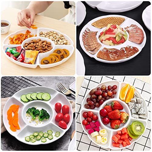 6 Pack Compartment Trays, Serving Platters for Parties, Reusable Plastic Serving Trays, 5 Sectional Tray for Plate,Catering Trays use for Appetizers, Salads, Nibbles, Snacks, Party Food(12 Inch)
