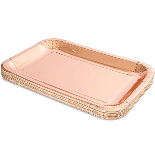Sparkle and Bash Rose Gold Foil Paper Serving Trays for Parties (22.9 x 33 cm, 24 Pack)