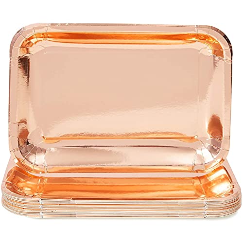 Sparkle and Bash Rose Gold Foil Paper Serving Trays for Parties (22.9 x 33 cm, 24 Pack)