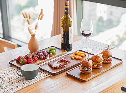 Wooden Serving Platter Tray Set of 3 14.17x5.5in, Acacia Wood Serving Tray Boards Dessert Platter for Housewarming Serving Food Entertaining Party Kitchen Counter
