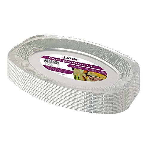 CaterOcassions Large Disposable Serving Platter - Foil Trays for Party Food - Reusable - 10 Tray Pack - 14" Oval Platters - Oven and Food Safe - Party Serving Trays and Platters - British Brand