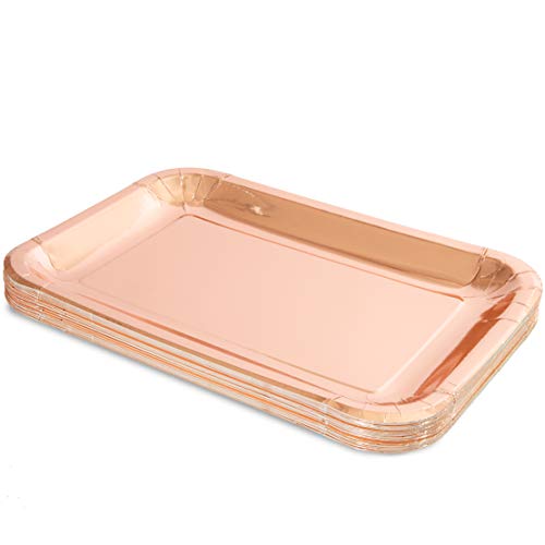 Sparkle and Bash Rose Gold Foil Paper Serving Trays for Parties (22.9 x 33 cm, 24 Pack)