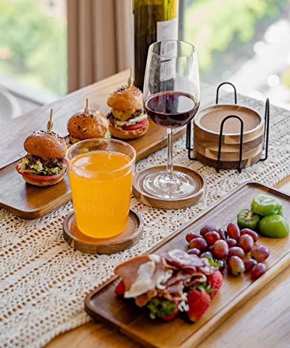 Wooden Serving Platter Tray Set of 3 14.17x5.5in, Acacia Wood Serving Tray Boards Dessert Platter for Housewarming Serving Food Entertaining Party Kitchen Counter