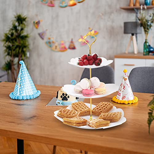 3 Tier Cake Stand Plastic Cupcake Stand Afternoon Tea Cake Stands Tiered Sandwich Stand Sweet Dessert Food Display Serving Tray Platters for Birthday Baby Shower Wedding Christmas Tea Party (White)