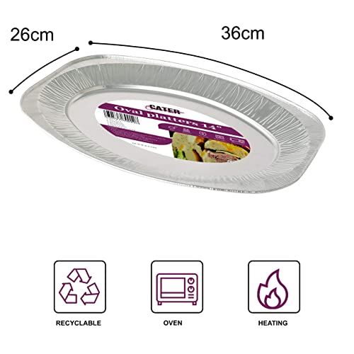 CaterOcassions Large Disposable Serving Platter - Foil Trays for Party Food - Reusable - 10 Tray Pack - 14" Oval Platters - Oven and Food Safe - Party Serving Trays and Platters - British Brand