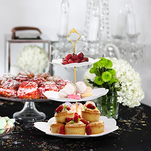 3 Tier Cake Stand Plastic Cupcake Stand Afternoon Tea Cake Stands Tiered Sandwich Stand Sweet Dessert Food Display Serving Tray Platters for Birthday Baby Shower Wedding Christmas Tea Party (White)