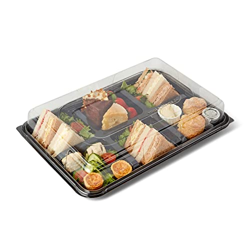 5 x Large, 6 Cavity Platters & Clear Lids (450mm x 310mm) Reusable &100% Recyclable rpet Plastic