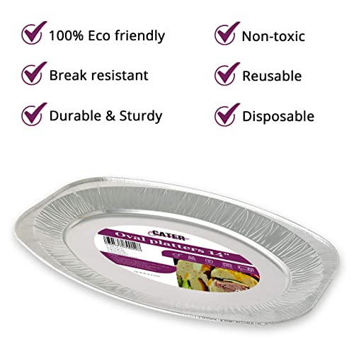 CaterOcassions Large Disposable Serving Platter - Foil Trays for Party Food - Reusable - 10 Tray Pack - 14" Oval Platters - Oven and Food Safe - Party Serving Trays and Platters - British Brand