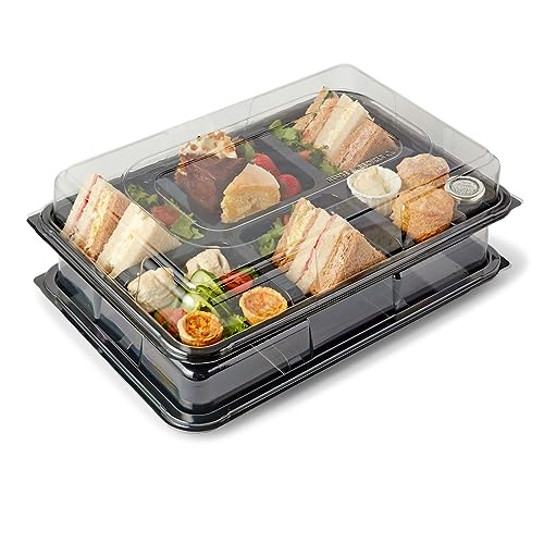 5 x Large, 6 Cavity Platters & Clear Lids (450mm x 310mm) Reusable &100% Recyclable rpet Plastic