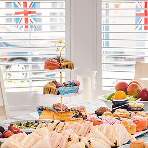 3 Tier Cake Stand Plastic Cupcake Stand Afternoon Tea Cake Stands Tiered Sandwich Stand Sweet Dessert Food Display Serving Tray Platters for Birthday Baby Shower Wedding Christmas Tea Party (White)