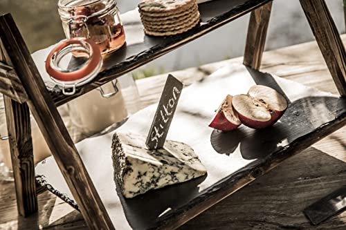 Artesa Tableware, Tiered Slate Serving Platter with Acacia Wood frame, 40 x 30 x 25cm, with Gift Box